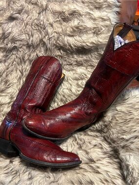 Nocona Men’s FULL EEL Deep Brownish Burgundy Leather Western Boots Sz 9 D